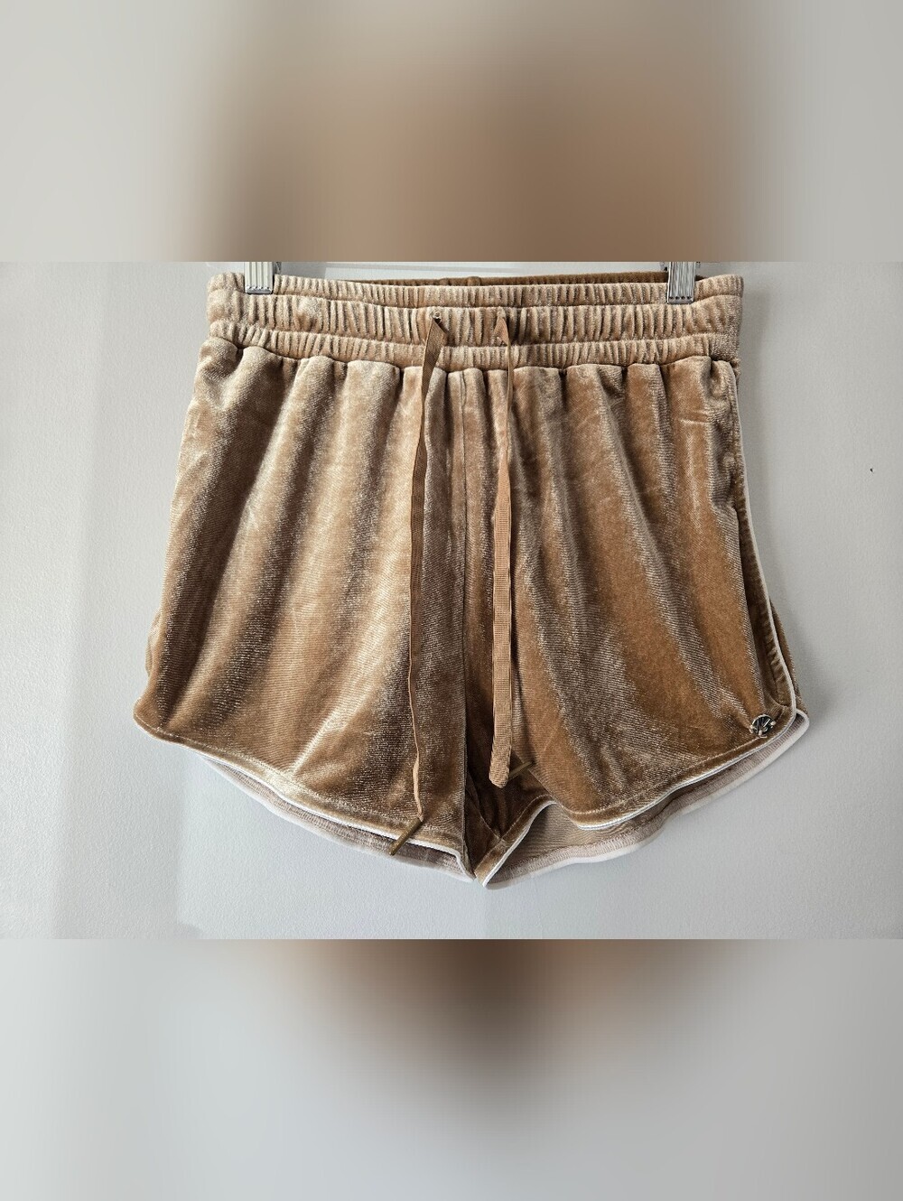 BUFF BUNNY Champagne Velour Disco Drawstring  Shorts. Size XS